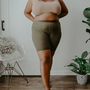 Olive Green Plus Size Biker Shorts